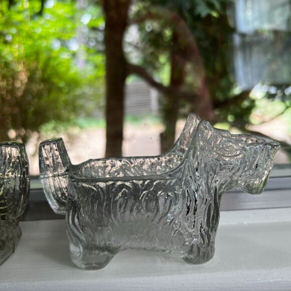 Pr Vtg Glass Scottie Dog Terrier Spoon Rest Dish Clear Textured - Picture 5 of 10